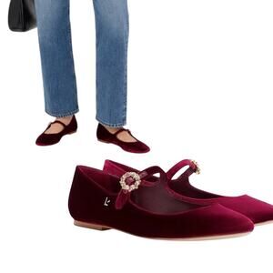 Larroude 'Blair' Velvet Mary-Jane Ballet Flats, Crystal Buckle, Wine Red, Size 9